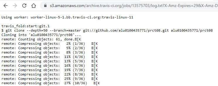 Accessible Travis CI logs via the second method 