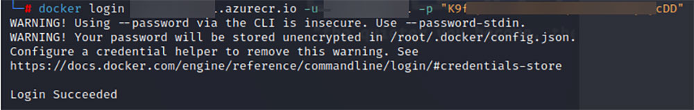 Login succeeded to the internal Azure Registry 