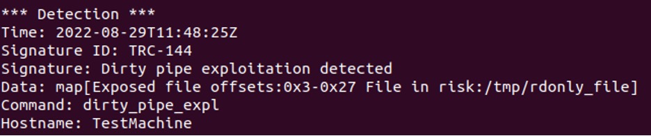 Example of catching splice results in unprotected file’s page reference using the Tracee eBPF too