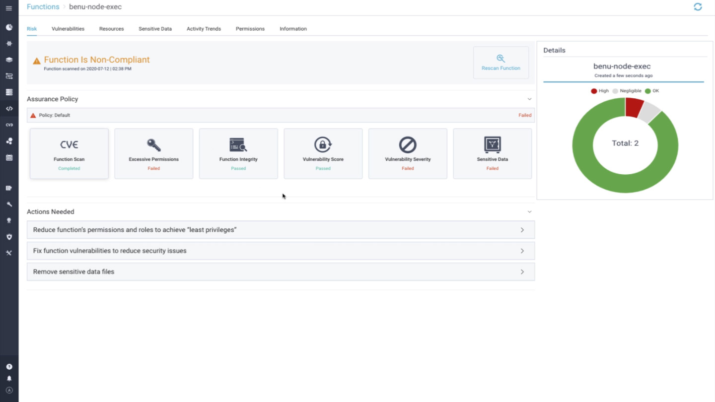 Scan functions for vulnerabilities, malware, and secrets