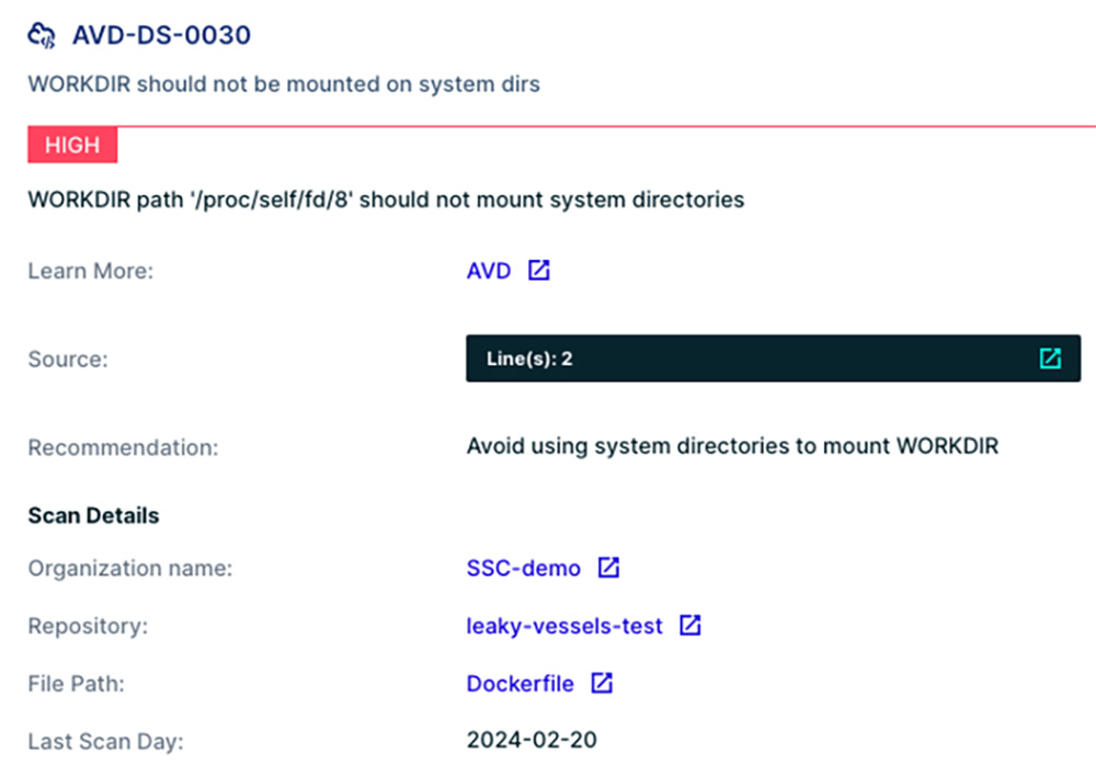 Aqua’s Software Supply Chain Solution detecting the definition of WORKDIR /proc/self/fd/[ID] 