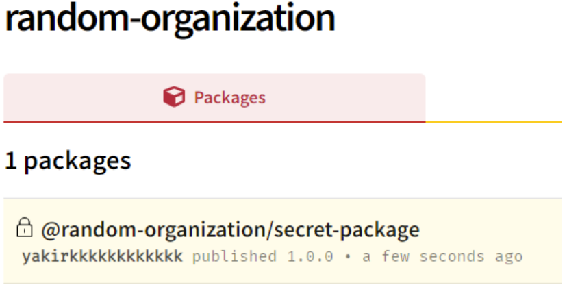 Verification of the existence package with authenticated user belonging to “random-organization” via browser